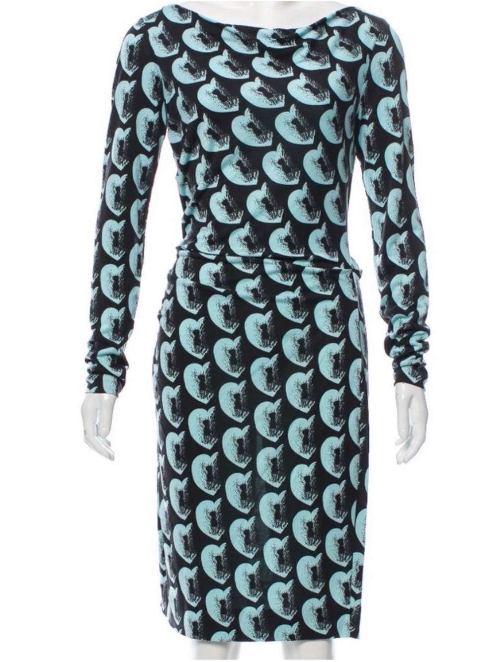 Diane Von Furstenberg Taisha 100% Silk Dress in Broken Hearts Teal & Black